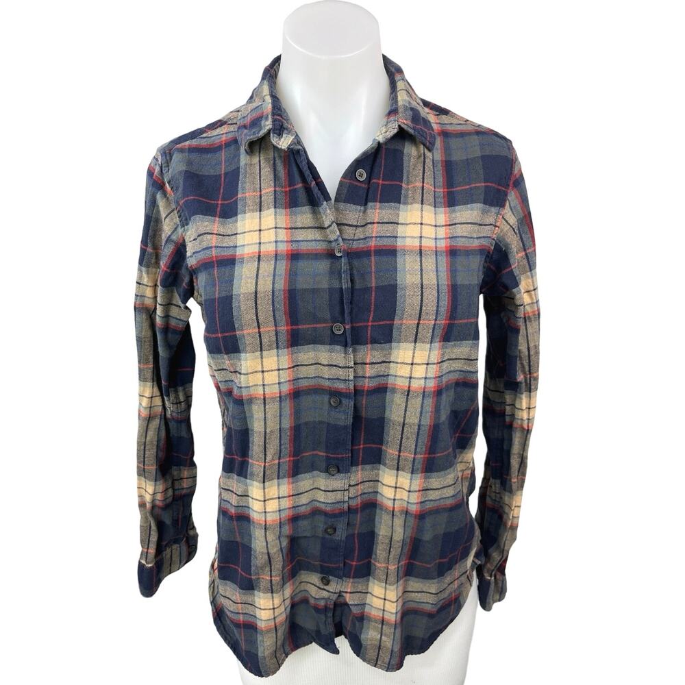 Uniqlo Women's Blue Multicolor Flannel Plaid Checkered Button Shirt Top Blouse S